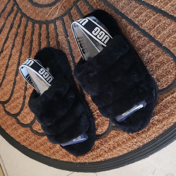 Women's UGG fluff fuzz platform shoes size 7...black - Picture 5 of 9